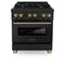 Autograph Edition 30 In. 4.0 Cu. Ft. Legacy Dual Fuel Range With 4 Burner Gas Cooktop And Electric Convection Oven In Black Stainless Steel And Champagne Bronze Accents