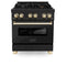 Autograph Edition 30 In. 4.0 Cu. Ft. Legacy Dual Fuel Range With 4 Burner Gas Cooktop And Electric Convection Oven In Black Stainless Steel And Polished Gold Accents