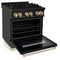 Autograph Edition 30 In. 4.0 Cu. Ft. Legacy Dual Fuel Range With 4 Burner Gas Cooktop And Electric Convection Oven In Black Stainless Steel And Polished Gold Accents