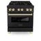 Autograph Edition 30 In. 4.0 Cu. Ft. Legacy Dual Fuel Range With 4 Burner Gas Cooktop And Electric Convection Oven In Black Stainless Steel And Polished Gold Accents