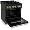 Autograph Edition 30 In. 4.0 Cu. Ft. Legacy Dual Fuel Range With 4 Burner Gas Cooktop And Electric Convection Oven In Black Stainless Steel And Polished Gold Accents