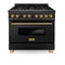 Autograph Edition 36 In. 4.6 Cu. Ft. Legacy Dual Fuel Range With 6 Burner Gas Cooktop And Electric Convection Oven In Black Stainless Steel And Champagne Bronze Accents