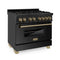Autograph Edition 36 In. 4.6 Cu. Ft. Legacy Dual Fuel Range With 6 Burner Gas Cooktop And Electric Convection Oven In Black Stainless Steel And Champagne Bronze Accents