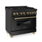 Autograph Edition 36 In. 4.6 Cu. Ft. Legacy Dual Fuel Range With 6 Burner Gas Cooktop And Electric Convection Oven In Black Stainless Steel And Champagne Bronze Accents