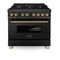 Autograph Edition 36 In. 4.6 Cu. Ft. Legacy Dual Fuel Range With 6 Burner Gas Cooktop And Electric Convection Oven In Black Stainless Steel And Champagne Bronze Accents