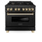 Autograph Edition 36 In. 4.6 Cu. Ft. Legacy Dual Fuel Range With 6 Burner Gas Cooktop And Electric Convection Oven In Black Stainless Steel And Polished Gold Accents
