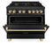 Autograph Edition 36 In. 4.6 Cu. Ft. Legacy Dual Fuel Range With 6 Burner Gas Cooktop And Electric Convection Oven In Black Stainless Steel And Polished Gold Accents