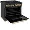 Autograph Edition 36 In. 4.6 Cu. Ft. Legacy Dual Fuel Range With 6 Burner Gas Cooktop And Electric Convection Oven In Black Stainless Steel And Polished Gold Accents