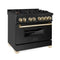 Autograph Edition 36 In. 4.6 Cu. Ft. Legacy Dual Fuel Range With 6 Burner Gas Cooktop And Electric Convection Oven In Black Stainless Steel And Polished Gold Accents