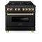 Autograph Edition 36 In. 4.6 Cu. Ft. Legacy Dual Fuel Range With 6 Burner Gas Cooktop And Electric Convection Oven In Black Stainless Steel And Polished Gold Accents