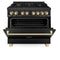 Autograph Edition 36 In. 4.6 Cu. Ft. Legacy Dual Fuel Range With 6 Burner Gas Cooktop And Electric Convection Oven In Black Stainless Steel And Polished Gold Accents