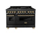 Autograph Edition 48 In. 6.0 Cu. Ft. Legacy Dual Fuel Range With 7 Burner Gas Cooktop And 2 Electric Ovens In Black Stainless Steel And Champagne Bronze Accents