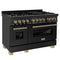 Autograph Edition 48 In. 6.0 Cu. Ft. Legacy Dual Fuel Range With 7 Burner Gas Cooktop And 2 Electric Ovens In Black Stainless Steel And Champagne Bronze Accents