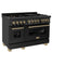 Autograph Edition 48 In. 6.0 Cu. Ft. Legacy Dual Fuel Range With 7 Burner Gas Cooktop And 2 Electric Ovens In Black Stainless Steel And Champagne Bronze Accents