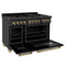 Autograph Edition 48 In. 6.0 Cu. Ft. Legacy Dual Fuel Range With 7 Burner Gas Cooktop And 2 Electric Ovens In Black Stainless Steel And Champagne Bronze Accents