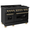 Autograph Edition 48 In. 6.0 Cu. Ft. Legacy Dual Fuel Range With 7 Burner Gas Cooktop And 2 Electric Ovens In Black Stainless Steel And Champagne Bronze Accents