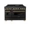 Autograph Edition 48 In. 6.0 Cu. Ft. Legacy Dual Fuel Range With 7 Burner Gas Cooktop And 2 Electric Ovens In Black Stainless Steel And Champagne Bronze Accents