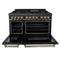 Autograph Edition 48 In. 6.0 Cu. Ft. Legacy Dual Fuel Range With 7 Burner Gas Cooktop And 2 Electric Ovens In Black Stainless Steel And Champagne Bronze Accents