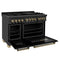 Autograph Edition 48 In. 6.0 Cu. Ft. Legacy Dual Fuel Range With 7 Burner Gas Cooktop And 2 Electric Ovens In Black Stainless Steel And Champagne Bronze Accents