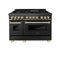 Autograph Edition 48 In. 6.0 Cu. Ft. Legacy Dual Fuel Range With 7 Burner Gas Cooktop And 2 Electric Ovens In Black Stainless Steel And Polished Gold Accents