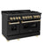 Autograph Edition 48 In. 6.0 Cu. Ft. Legacy Dual Fuel Range With 7 Burner Gas Cooktop And 2 Electric Ovens In Black Stainless Steel And Polished Gold Accents