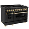 Autograph Edition 48 In. 6.0 Cu. Ft. Legacy Dual Fuel Range With 7 Burner Gas Cooktop And 2 Electric Ovens In Black Stainless Steel And Polished Gold Accents