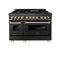 Autograph Edition 48 In. 6.0 Cu. Ft. Legacy Dual Fuel Range With 7 Burner Gas Cooktop And 2 Electric Ovens In Black Stainless Steel And Polished Gold Accents