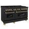 Autograph Edition 60 In. 7.4 Cu. Ft. Legacy Dual Fuel Range With 9 Burner Gas Cooktop And 2 Electric Convection Ovens In Black Stainless Steel And Champagne Bronze Accents