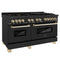 Autograph Edition 60 In. 7.4 Cu. Ft. Legacy Dual Fuel Range With 9 Burner Gas Cooktop And 2 Electric Convection Ovens In Black Stainless Steel And Polished Gold Accents