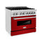 36 In. 4.6 Cu. Ft. Legacy Dual Fuel Range With 6 Burner Gas Cooktop And Electric Convection Oven In Stainless Steel And Red Gloss Door