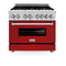 36 In. 4.6 Cu. Ft. Legacy Dual Fuel Range With 6 Burner Gas Cooktop And Electric Convection Oven In Stainless Steel And Red Gloss Door
