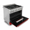 36 In. 4.6 Cu. Ft. Legacy Dual Fuel Range With 6 Burner Gas Cooktop And Electric Convection Oven In Stainless Steel And Red Gloss Door