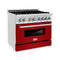 36 In. 4.6 Cu. Ft. Legacy Dual Fuel Range With 6 Burner Gas Cooktop And Electric Convection Oven In Stainless Steel And Red Gloss Door