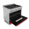 36 In. 4.6 Cu. Ft. Legacy Dual Fuel Range With 6 Burner Gas Cooktop And Electric Convection Oven In Stainless Steel And Red Gloss Door