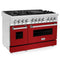 48 In. 6.0 Cu. Ft. Legacy Dual Fuel Range With 7 Burner Gas Cooktop And 2 Electric Ovens In Stainless Steel And Red Gloss Doors
