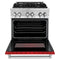 30 In. 4.0 Cu. Ft. Legacy Dual Fuel Range With 4 Burner Gas Cooktop And Electric Convection Oven In Stainless Steel And Red Matte Door