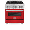 30 In. 4.0 Cu. Ft. Legacy Dual Fuel Range With 4 Burner Gas Cooktop And Electric Convection Oven In Stainless Steel And Red Matte Door
