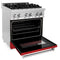 30 In. 4.0 Cu. Ft. Legacy Dual Fuel Range With 4 Burner Gas Cooktop And Electric Convection Oven In Stainless Steel And Red Matte Door