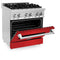 30 In. 4.0 Cu. Ft. Legacy Dual Fuel Range With 4 Burner Gas Cooktop And Electric Convection Oven In Stainless Steel And Red Matte Door