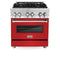 30 In. 4.0 Cu. Ft. Legacy Dual Fuel Range With 4 Burner Gas Cooktop And Electric Convection Oven In Stainless Steel And Red Matte Door