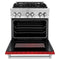 30 In. 4.0 Cu. Ft. Legacy Dual Fuel Range With 4 Burner Gas Cooktop And Electric Convection Oven In Stainless Steel And Red Matte Door