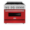 36 In. 4.6 Cu. Ft. Legacy Dual Fuel Range With 6 Burner Gas Cooktop And Electric Convection Oven In Stainless Steel And Red Matte Door