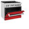 36 In. 4.6 Cu. Ft. Legacy Dual Fuel Range With 6 Burner Gas Cooktop And Electric Convection Oven In Stainless Steel And Red Matte Door