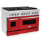 48 In. 6.0 Cu. Ft. Legacy Dual Fuel Range With 7 Burner Gas Cooktop And 2 Electric Ovens In Stainless Steel And Red Matte Doors