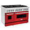 48 In. 6.0 Cu. Ft. Legacy Dual Fuel Range With 7 Burner Gas Cooktop And 2 Electric Ovens In Stainless Steel And Red Matte Doors