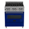 30 In. 4.0 Cu. Ft. Legacy Dual Fuel Range With 4 Burner Gas Cooktop And Electric Convection Oven In Satin Stainless Steel And Blue Gloss Door