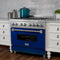 30 In. 4.0 Cu. Ft. Legacy Dual Fuel Range With 4 Burner Gas Cooktop And Electric Convection Oven In Satin Stainless Steel And Blue Gloss Door