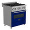 30 In. 4.0 Cu. Ft. Legacy Dual Fuel Range With 4 Burner Gas Cooktop And Electric Convection Oven In Satin Stainless Steel And Blue Gloss Door