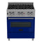 30 In. 4.0 Cu. Ft. Legacy Dual Fuel Range With 4 Burner Gas Cooktop And Electric Convection Oven In Satin Stainless Steel And Blue Gloss Door