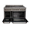 48 In. 6.0 Cu. Ft. Legacy Dual Fuel Range With 7 Burner Gas Cooktop And 2 Electric Ovens In Satin Stainless Steel And Black Matte Doors